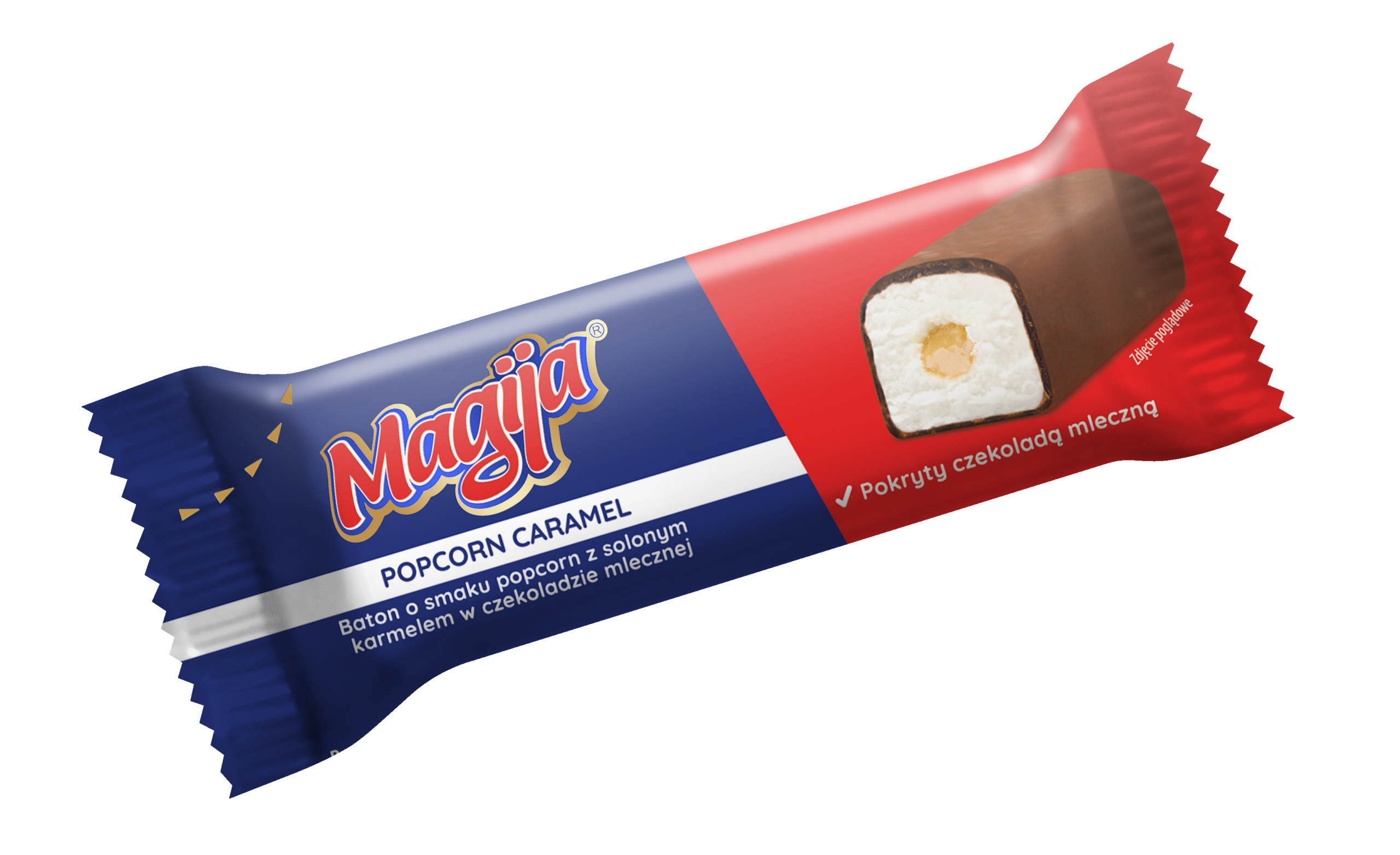 Baton z masy twarogowej o smaku popcornu z solonym karmelem